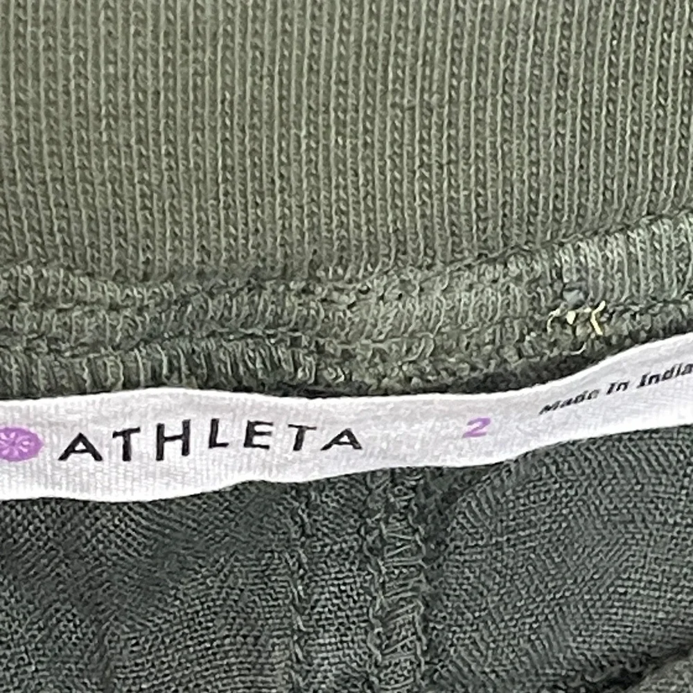Athleta  Olive Green Linen Blend  Wide Leg ‎ Elastic Waist Drawstring Pants